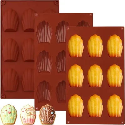 Produktbild von Silikon-Madeleine-Backform – Set mit 3 Stück – Muschelförmige Ausstecher für Kekse – Ideal für Schokolade und Süßigkeiten