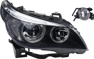 Zdjęcie produktu dla Reflektory pasujące do BMW serii 5 (E60, E61) produkowane w latach 01/05-03/07, wyposażone w ksenon D2S i żarówki H7, prawa strona + przeciwmgłowe. Numery części: 63127160194, 63177897188, 7897188. Johns