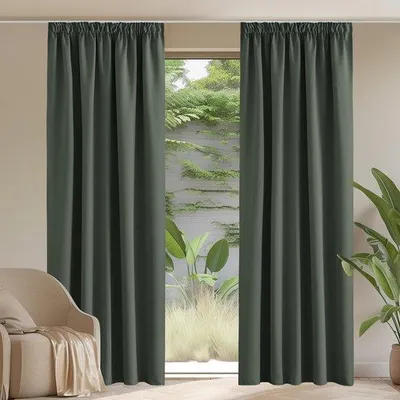 Image de Unyqoos® Rideaux occultants (lot de 2) gris-vert, 245x140 cm – Bandes plissées, tissu épais, occultation jusqu'à 95%, isolation thermique et acoustique