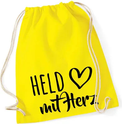 Produktbild von Huuraa Turnbeutel Held mit Herz 12 Liter Yellow Baumwolle Rucksack Geschenkidee