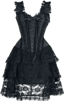 Produktbild von Gothicana by EMP Damen schwarzes kurzes Korsagen-Kleid mit Spitze M