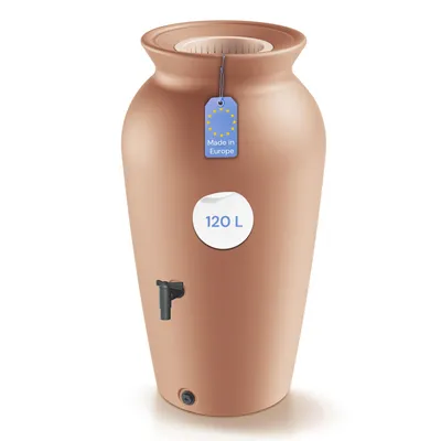 Produktbild von YourCasa Regentonne 120-230 Liter [DropCatcher] mit Filterkorb & Wasserhahn - Regenfass Frostsicher Kunststoff - Regenwassertonne - (Terracotta, 120L)