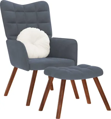 Produktbild von Relaxsessel mit Hocker Dunkelgrau Samt, Klassische Sessel DesignMöbel