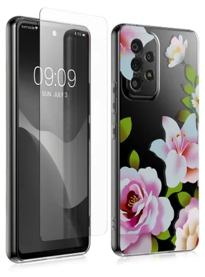 Produktbild von kwmobile Hülle kompatibel mit Samsung Galaxy A53 5G Handyhülle - Silikon Case transparent - Mit Glas Schutzfolie - Frühling Rosen Hellrosa Weiß