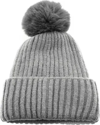 Produktbild von Bommelmütze mit Innenfutter Strickmütze zum Warmhalten im Herbst und Winter Grau