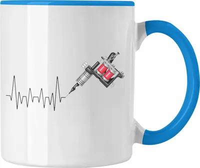 Produktbild von Trendation - Tattoowierer Herzschlag Tasse Geschenk für Tattoo Liebhaner Hobby Geschenkidee (Blau)