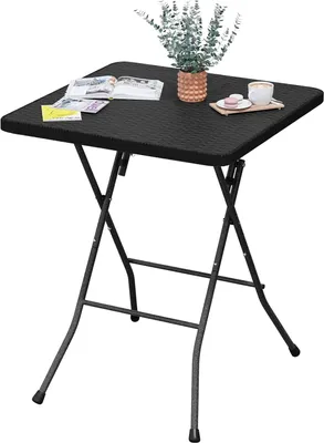 Produktbild von EUGAD Klapptisch Beistelltisch, quadratische Tischplatte in Rattanoptik, Schwarz