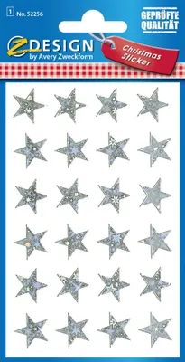 Obrázek produktu pro AVERY ZWECKFORM 52256 Avery Zweckform® Z-Design 52256, Vánoční samolepky, hvězdy, 1 list/24 samolepek