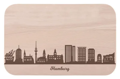 Produktbild von Frühstücksbrettchen Hamburg mit Skyline Gravur - Brotzeitbrett & Geschenk für Hamburg Stadtverliebte & Fans - ideal auch als Souvenir