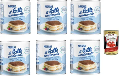 Produktbild von Nestlé il latte condensato Kondensmilch cremige Zutat für Desserts gesüßte konzentrierte Vollmilch 6x 397g + Italian Gourmet polpa 400g