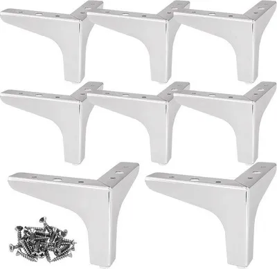 Zdjęcie produktu dla Ibenzoa® Zestaw 8 sztuk srebrnych metalowych nóżek do mebli, z 40 śrubami – odporne na rdzę i korozję, trójkątna konstrukcja, antypoślizgowe gumowe podkładki, udźwig 800 kg