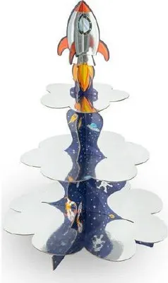 Produktbild von Muffin und Gebäck Etagere Weltraum bunte Planeten 46x34cm