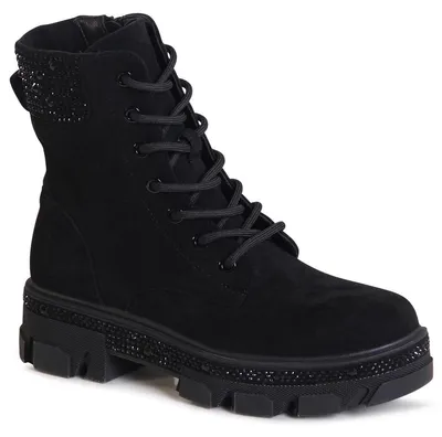 Produktbild von topschuhe24 3118 Damen Velours Stiefeletten Glitzer Boots, Farbe:Schwarz, Größe:36 EU