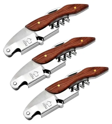 Three corkscrews are arranged diagonally on a white background.