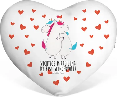 Produktbild von Mr. & Mrs. Panda Kuschelkissen Einhorn Mitteilung - Weiß - Geschenk, dekoartikel, Unicorn, Herzkissen, Sofakissen, Dekokissen, Spruch, Einhörner, Liebe, Valentinstag