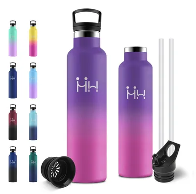 Produktbild von Edelstahl Trinkflasche 1L Auslaufsicher mit Strohhalm BPA-frei Thermosflasche