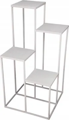 A silver, multi-tiered plant stand.