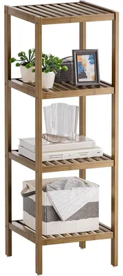 Productafbeelding van Badkameropbergrek met 4 niveaus, bamboe organizer, walnootkleur