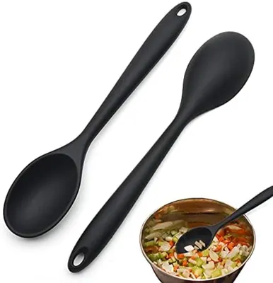 Produktbild von PromoHome® 2-teilige Silikon-Küchenlöffel – hitzebeständig, antihaftbeschichtet, 27 cm, Schwarz