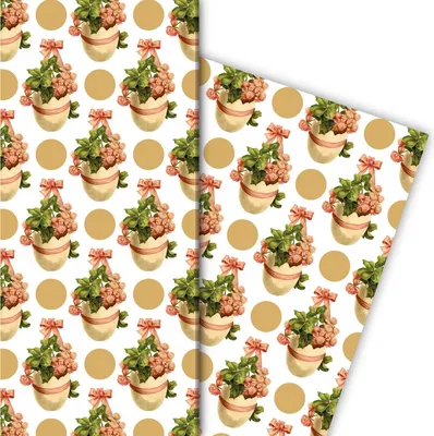 Produktbild von Fröhliches Oster Geschenkpapier mit Vintage Klee im Ei und Punkten, beige - G7241, 32 x 48cm