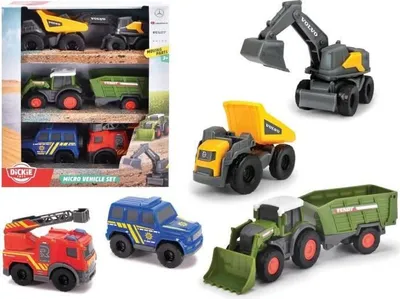 Produktbild von Mini Fahrzeuge Spielzeug Set, 5er Pack, 8cm, Inklusive Rettungsfahrzeuge, Baufahrzeuge und Traktor
