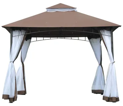 Immagine prodotto di Gazebo da Giardino 3x3m con Zanzariera in Metallo e Poliestere Marrone e Bianco