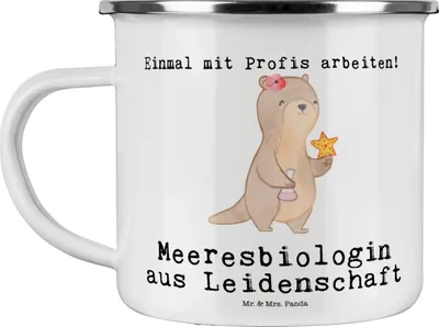 Produktbild von Mr. & Mrs. Panda Teetasse Meeresbiologin Leidenschaft - Weiß - Geschenk, Pott, Tasse Emaille, Spruch, Studium, becher, Witzig, Kaffeepott, Lustig