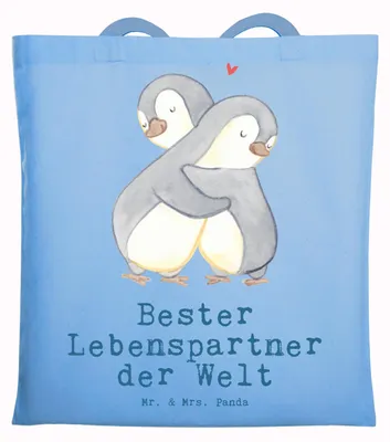 Produktbild von Mr. & Mrs. Panda Tote Bag Pinguin Bester Lebenspartner der Welt - Sky Blue - Geschenk, Freundin, Schultasche, Tasche, Beutel, Geschenkidee, Ehefrau, Laptoptasche, Liebe