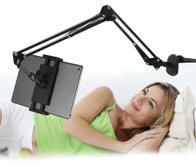 Produktbild von Tablet Halterung Bett 360°Drehbarer Tablet Ständer für Bett Flexibler Verstellbarer Lang Arm Handyhalterung Tablet Halter für iPad,Tablets,Telefone oder Andere Geräte mit 4 bis 13 Zoll Bildschirm
