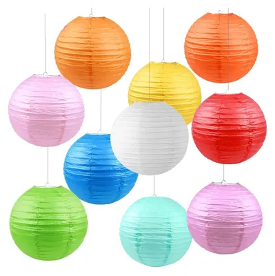 Productafbeelding van 10 stuks kleurrijke papieren lantaarns van 30 cm voor feestdecoratie