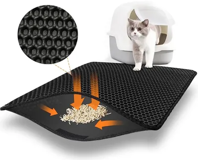 Produktbild von Katzenklo Matte,Katzenstreu Matte 45X60CM,Doppelte Schichte Wasserdichte Entwurf Katzenmatte Katzenklo,Bienenwabe Matte Katzentoilette, Cat Litter Mat Schwarz