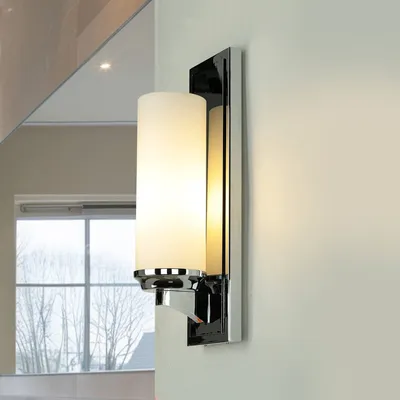 Immagine prodotto di Lampada da bagno LED in vetro smerigliato antiabbagliamento IP44 in cromo bianco alta 40 cm Applique da bagno