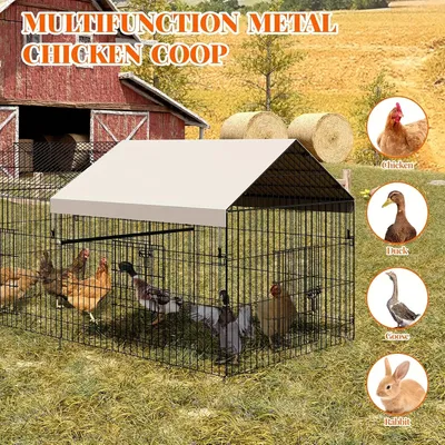 Produktbild von Hühnerstall - Auslauf für Hühner - Geflügelstall - Außenbereich - Tiergehege - Metall - 218 x 101 x 101 cm - Wasserdicht