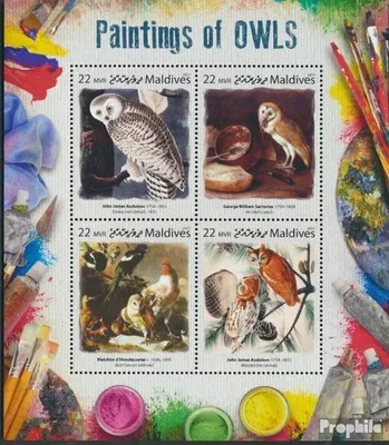 Produktbild von Briefmarken Malediven 2017 Mi 7128-7131 Kleinbogen (kompl. Ausg.) postfrisch Gemälde von Eulen