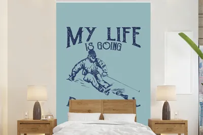 Produktbild von MuchoWow® Fototapete für Wohnzimmer oder Schlafzimmer Wandtapete Vinyl Motivtapete Jahrgang - Ski - Schnee - 200x300 cm - Wanddekorationen
