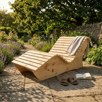 Produktbild von Holzliege Waldsofa Wellenliege Relaxliege "Sigi" Gartenliege Massivholz Zirbe abgeschrägt 90cm Himmelsliege