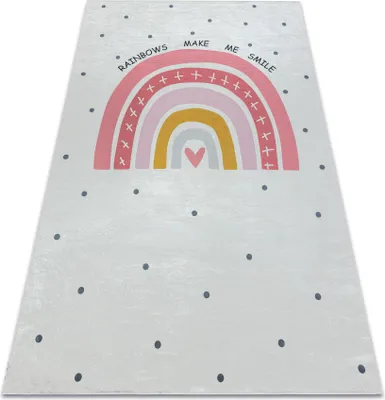 Produktbild von BAMBINO 47810 Waschteppich Regenbogen, Punkte für Kinder Anti-Rutsch - weiß / rosa Weiß 200x290 cm