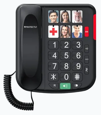 Productafbeelding van Protectly® Senioren Telefoon - SOS-Noodknop - Senioren Mobiele Telefoon - Vaste Telefoon - Grote (Foto) Toetsen en Cijfers - Luid Volume - Nederlandstalige - Plug & Play