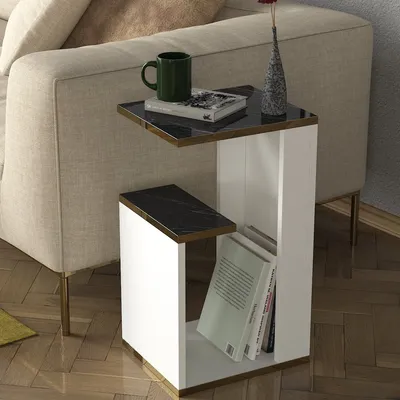 Obrázek produktu pro DELUXE RAVENA boční stolek, bílá / mramor