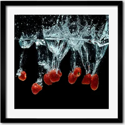 Produktbild von Bild - 50 cm x 50 cm - MDF - Rahmen, Wandkunst - Erdbeeren unter Wasser