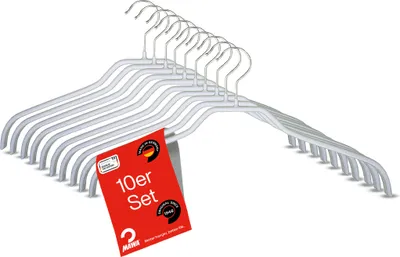 Produktbild von MAWA Kleiderbügel, 10er-Set, rutschfest, 45 cm, Weiß, ideal für Hemden & Blusen