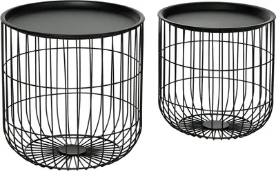Produktbild von 2Er-Set Couchtisch Beistelltisch Im Skandidesign, Kaffeetisch Mit Stauraum, Stahl, Schwarz