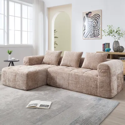 Produktbild von LVHOM Ecksofa mit Schlaffunktion L-Form, Schlafsofa mit Seitentaschen, 3-Sitzer, Wohnzimmersofa, Couch, Bettsofa, Polsterecke Couchgarnitur, Khaki
