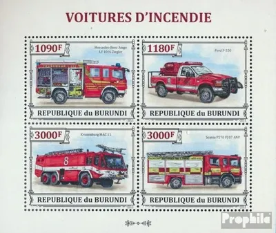 Produktbild von Briefmarken Burundi 2013 Mi 3298-3301 Kleinbogen (kompl. Ausgabe) postfrisch Feuerwehrfahrzeuge