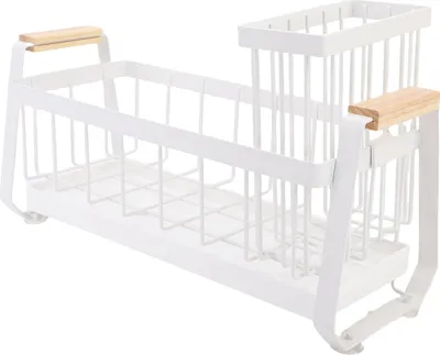 Produktbild von Spülbecken-Organizer Küchenarbeitsplatte Schwammhalter mit Abtropfschale Kohlenstoffstahl Weiß