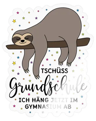 Produktbild von Spreadshirt Tschüss Grundschule Faultier Grundschulabschluss Sticker Aufkleber, 10 x 10 cm, Transparent glänzend