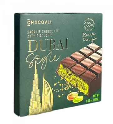 Produktbild von Dubai Style Schokolade 100g – Vollmilch mit Pistazie & Kunafeh | Orientalische Süßigkeit | Premium Geschenk |