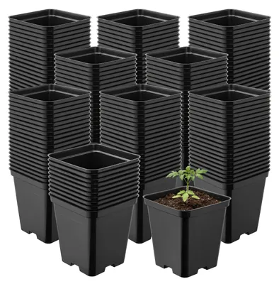 Produktbild von Garronda 200 Stück Kunststoff eckig mit Drainagelöchern Blumentopf für Garten (Schwarz, 9 x 9 x 9,6 cm (0,5L)) GD-KW-S