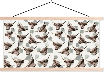 Produktbild von MuchoWow® Textilposter Schottisches Hochlandrind - Kuh - Tiere 120x60 cm mit holzfarbenen Rahmen - Klemmleiste