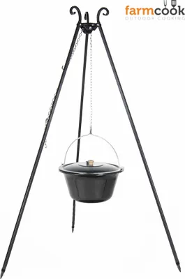 Produktbild von Farmcook E00110 Emaillierter Kessel mit Deckel auf dem Dreibein OSKAR ; Füllvolumen: 14 L ; Höhe: 210 cm